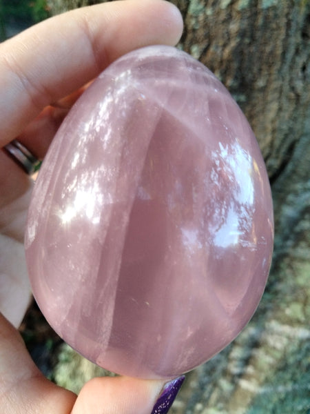 Pink Rose Quartz Crystal Egg with Rainbow