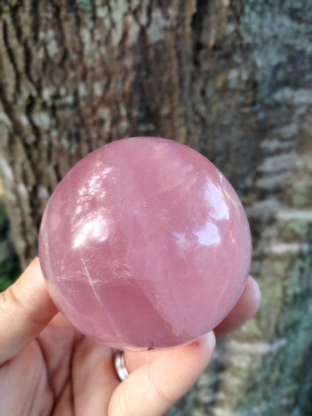 Pink Rose Quartz Crystal Egg with Rainbow