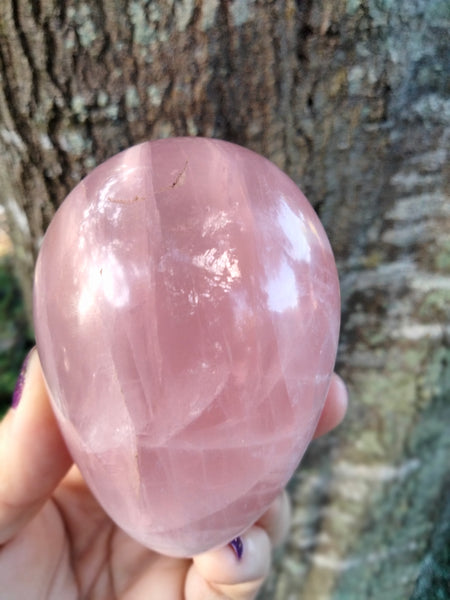 Pink Rose Quartz Crystal Egg with Rainbow