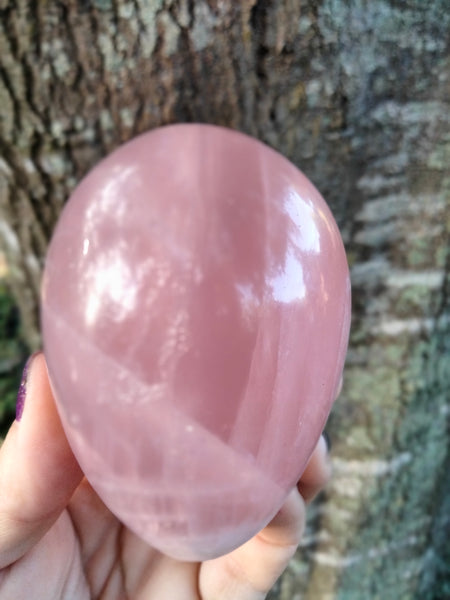 Pink Rose Quartz Crystal Egg with Rainbow