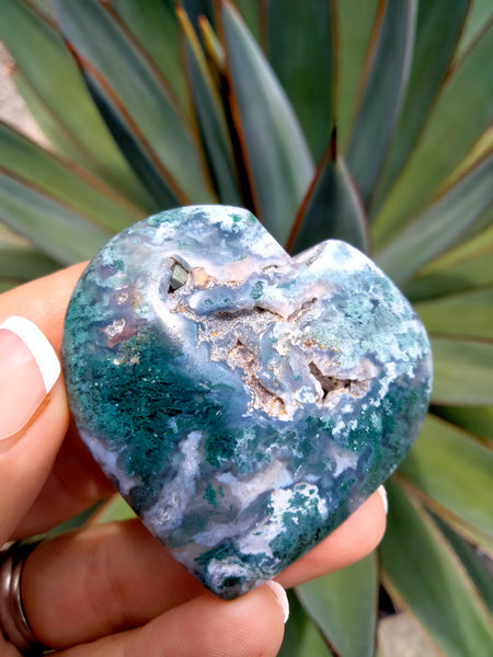 Moss Agate Crystal Heart