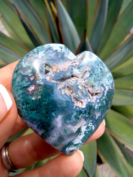 Moss Agate Crystal Heart