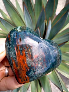 Moss Agate Crystal Heart Rare Red Jasper inclusion