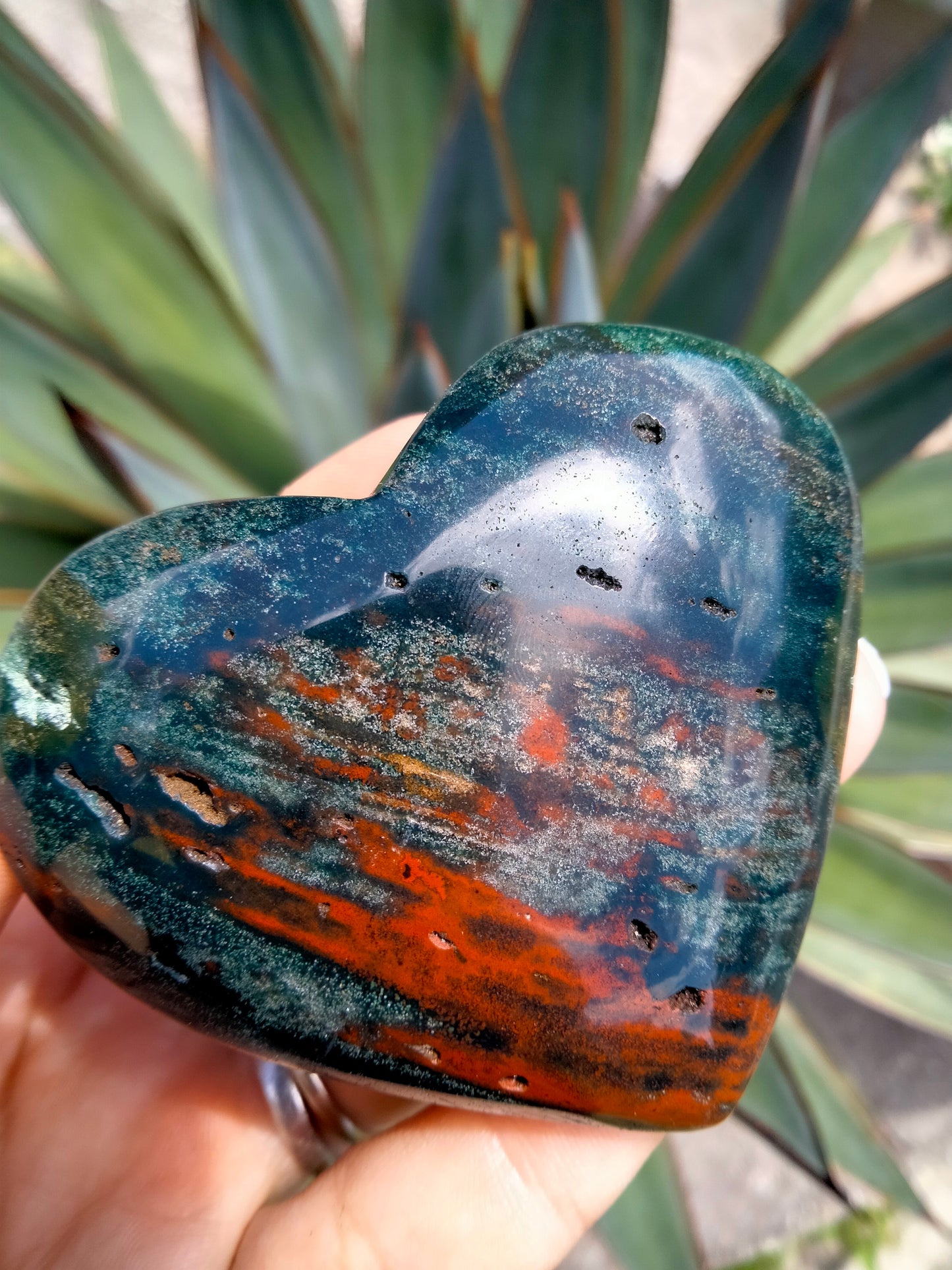 Moss Agate Crystal Heart Rare Red Jasper inclusion