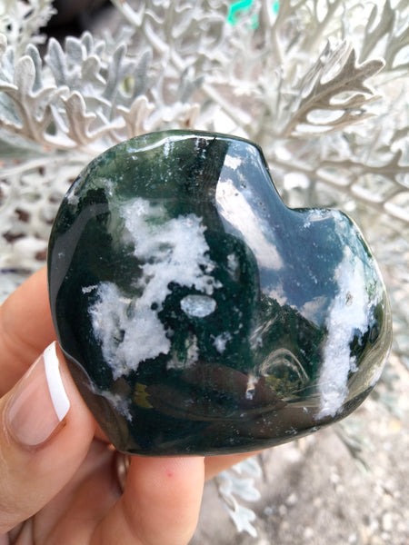 Moss Agate Crystal Heart