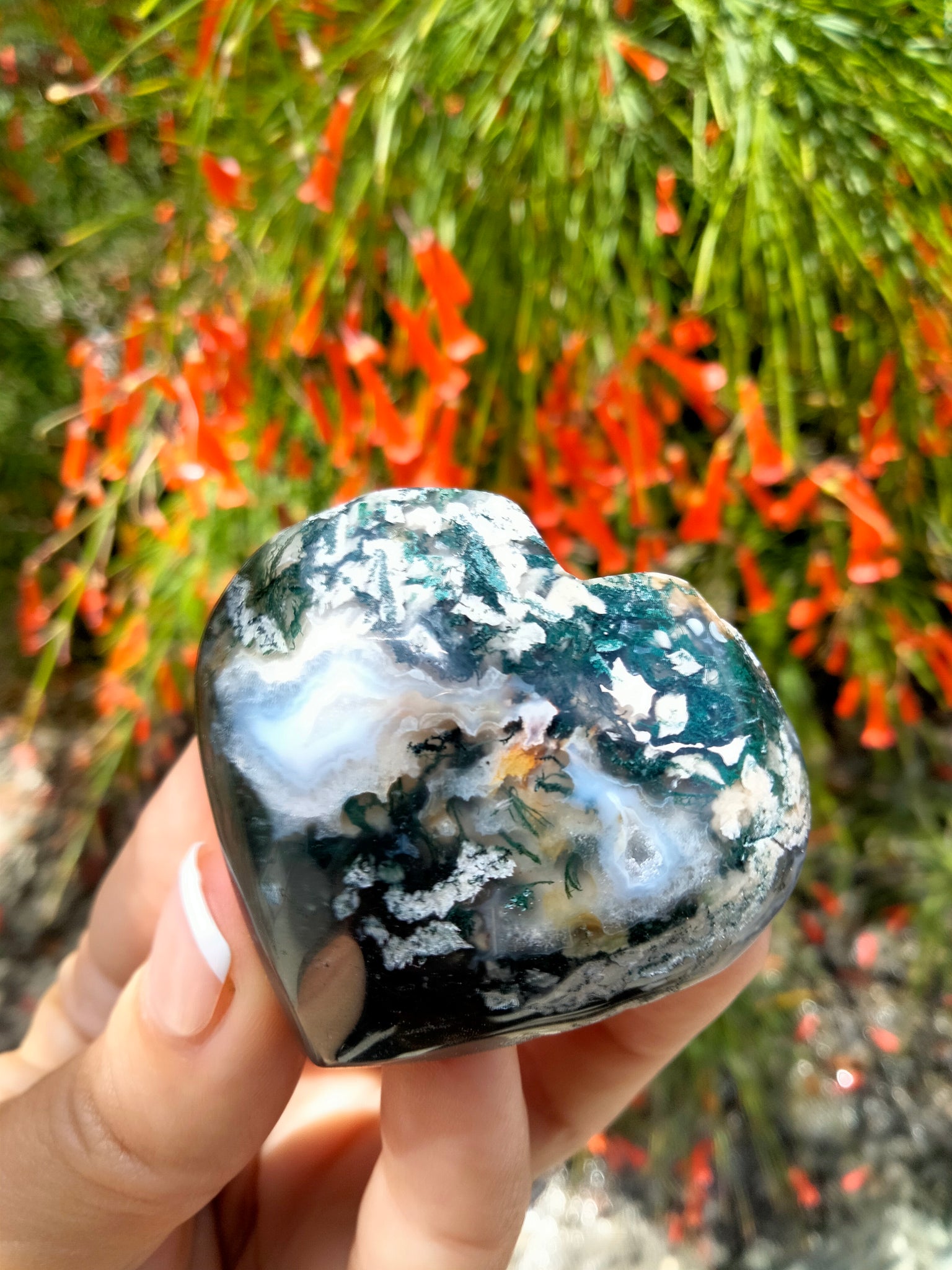 Moss Agate Crystal Heart