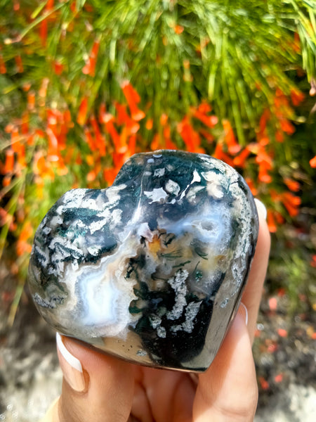 Moss Agate Crystal Heart