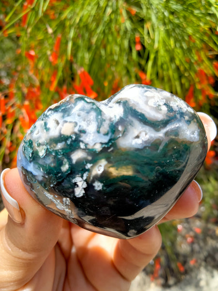 Moss Agate Crystal Heart