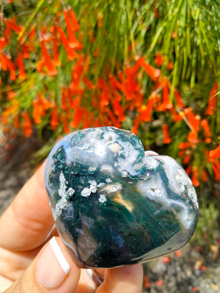 Moss Agate Crystal Heart