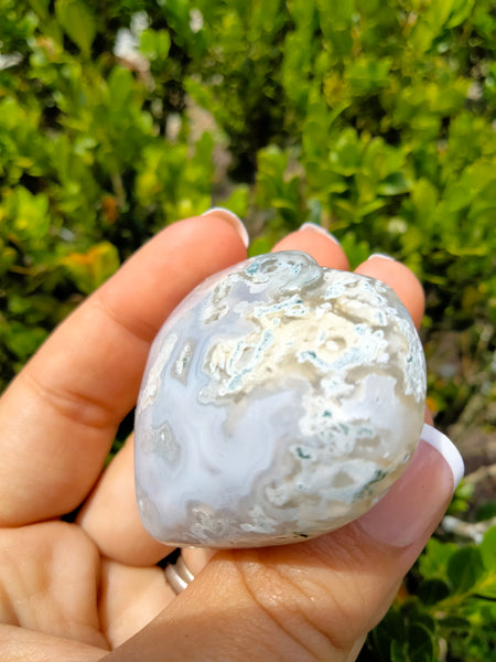 Moss Agate Crystal Heart white Chalcedony