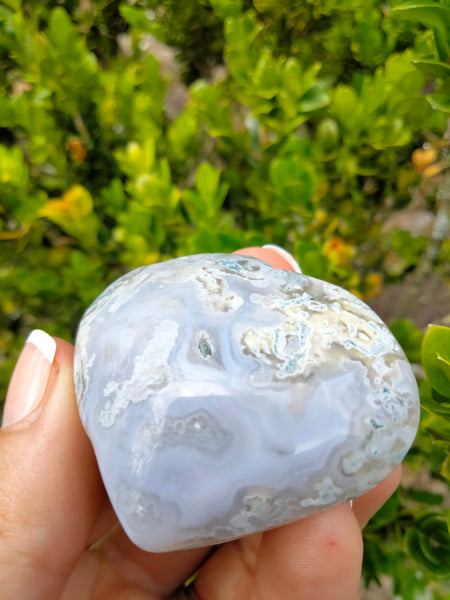 Moss Agate Crystal Heart white Chalcedony