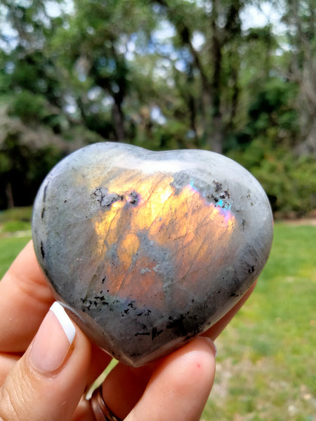 Orange & Yellow Labradorite Crystal Handcarved stone heart shaped rock