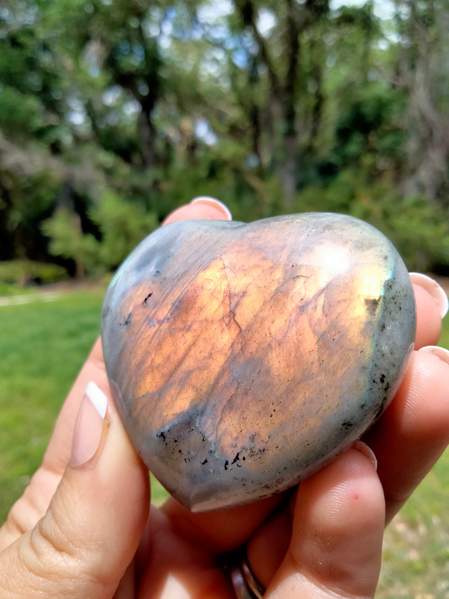 Orange & Yellow Labradorite Crystal Handcarved stone heart shaped rock