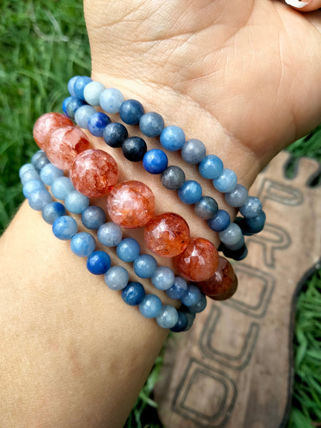 Trollite (blue) & Fire Quartz (red) Bracelet