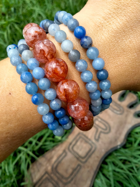 Trollite (blue) & Fire Quartz (red) Bracelet