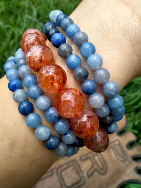 Trollite (blue) & Fire Quartz (red) Bracelet