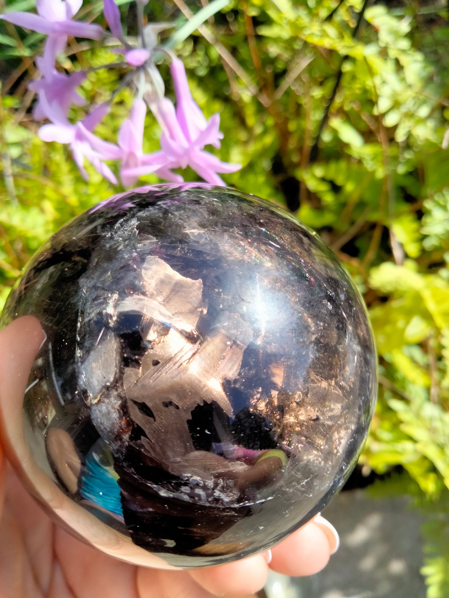 Smokey Quartz Crystal Sphere with Phantoms