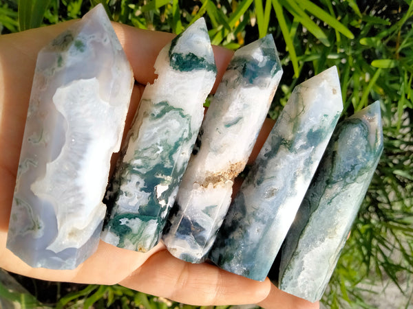 Moss Agate Crystal Point