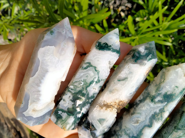 Moss Agate Crystal Point