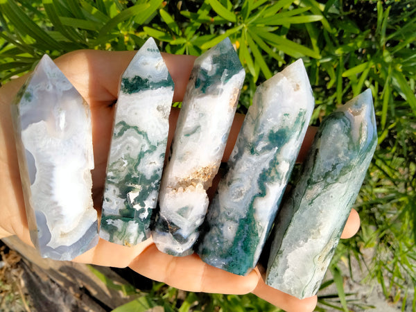 Moss Agate Crystal Point