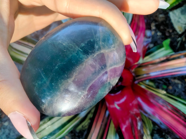 Blue purple rainbow fluorite Palmstone