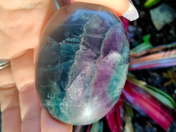 Blue purple rainbow fluorite Palmstone