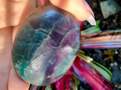 Blue purple rainbow fluorite Palmstone