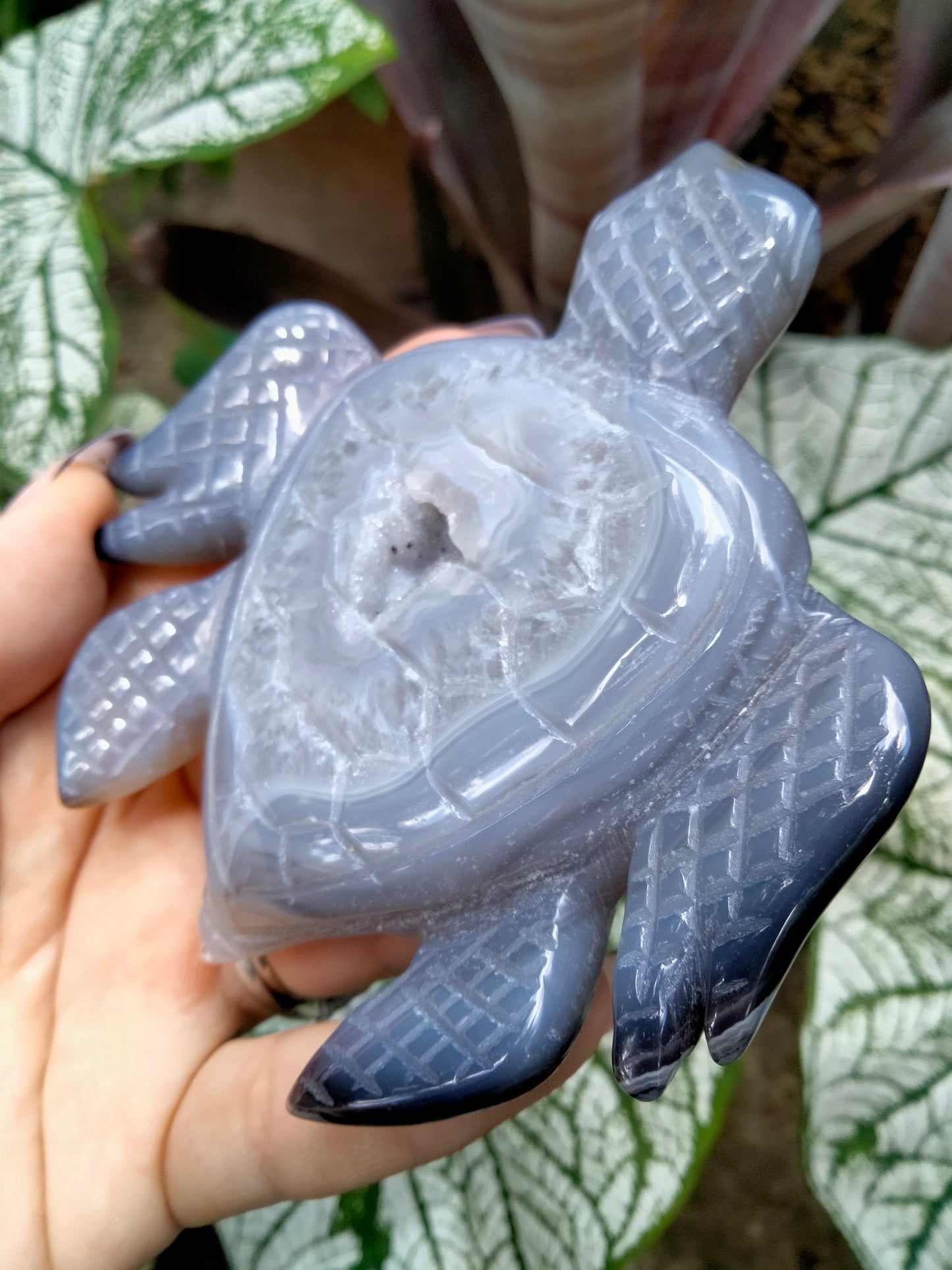 Agate with Quartz Druzy Sea Turtle carving