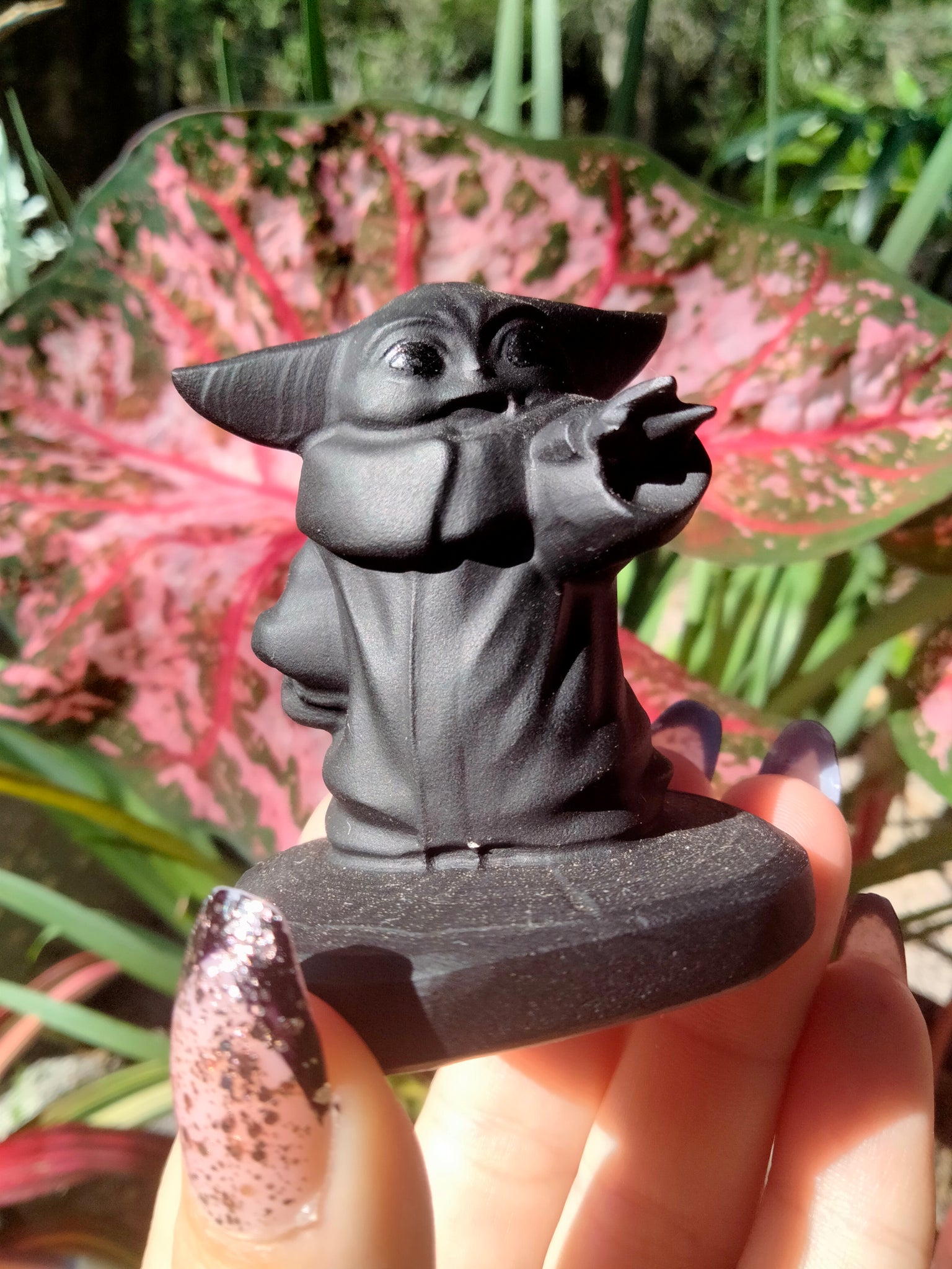 Black Obsidian crystal Yoda Carving