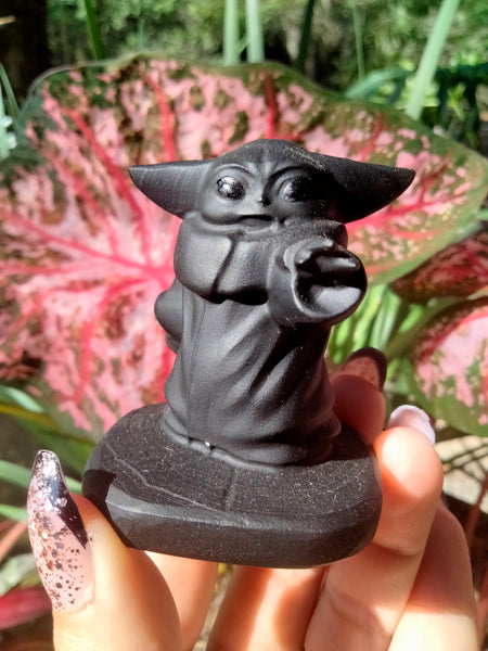 Black Obsidian crystal Yoda Carving