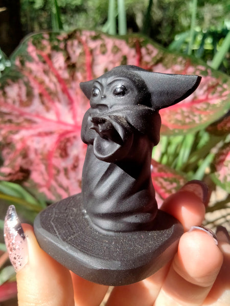 Black Obsidian crystal Yoda Carving