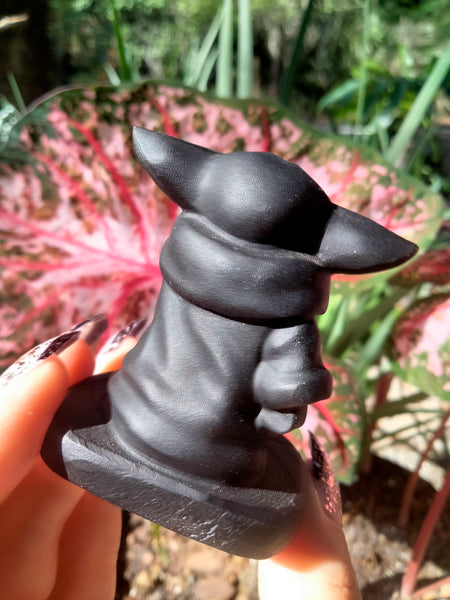 Black Obsidian crystal Yoda Carving