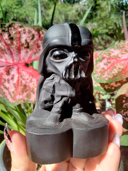 Black Obsidian Darth Vader Crystal Carving Tall Double Platform