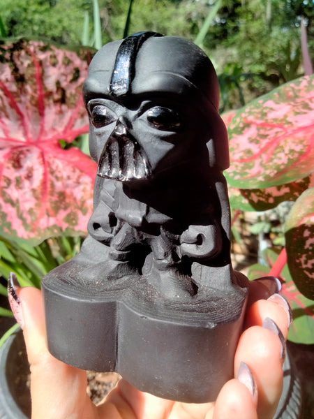 Black Obsidian Darth Vader Crystal Carving Tall Double Platform