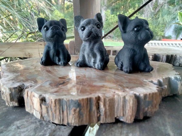 French Bulldog Black Obsidian Crystal Carving