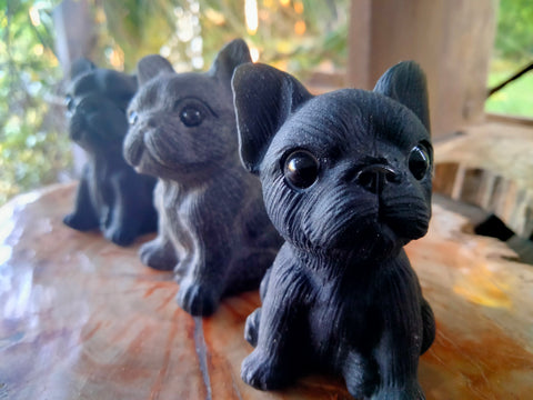 French Bulldog Black Obsidian Crystal Carving