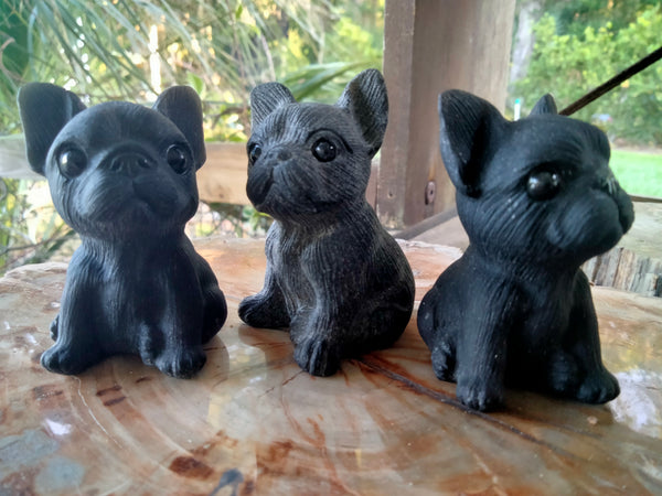 French Bulldog Black Obsidian Crystal Carving