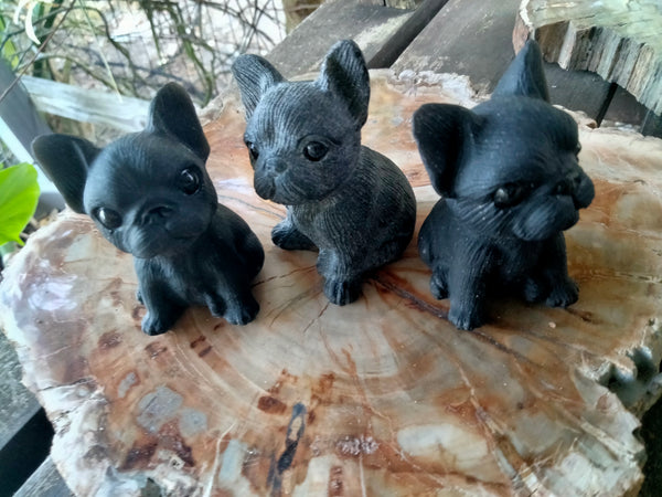 French Bulldog Black Obsidian Crystal Carving