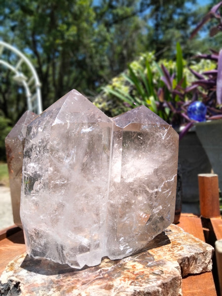 Half Smokey Half Clear Quartz Double Tower unbelievably clear with rainbows and phantoms