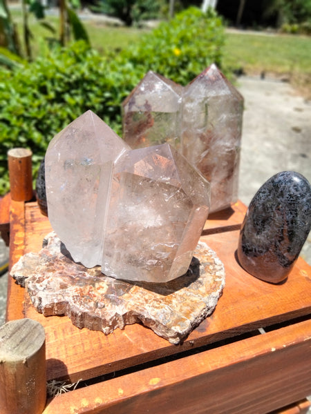 Half Smokey Half Clear Quartz Double Tower unbelievably clear with rainbows and phantoms