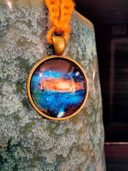 Orange yarn/Hemp Galaxy Necklace @Peacemade