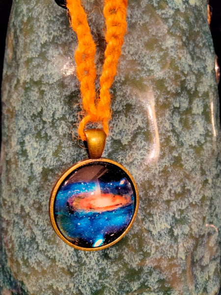 Orange yarn/Hemp Galaxy Necklace @Peacemade