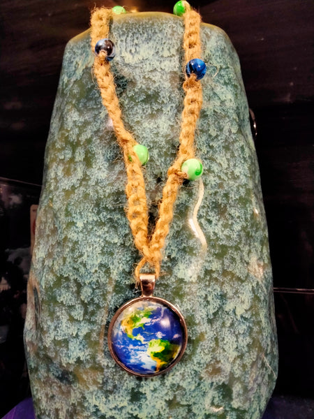 Hippie Hemp Necklace with Earth pendant by Peacemade