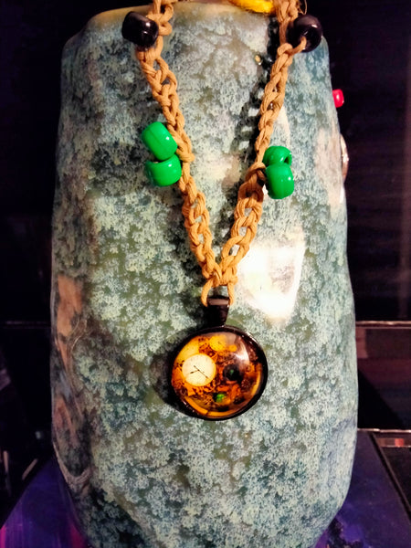 Hippie Hemp Necklace with Clock pendant by Peacemade