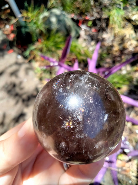 Smokey Quartz Crystal Sphere with plethora of rainbows