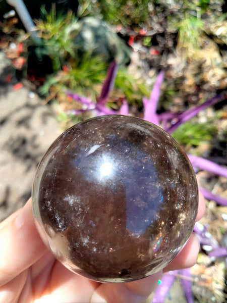 Smokey Quartz Crystal Sphere with plethora of rainbows