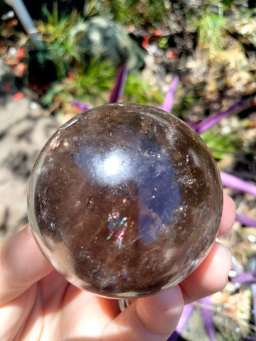 Smokey Quartz Crystal Sphere with plethora of rainbows