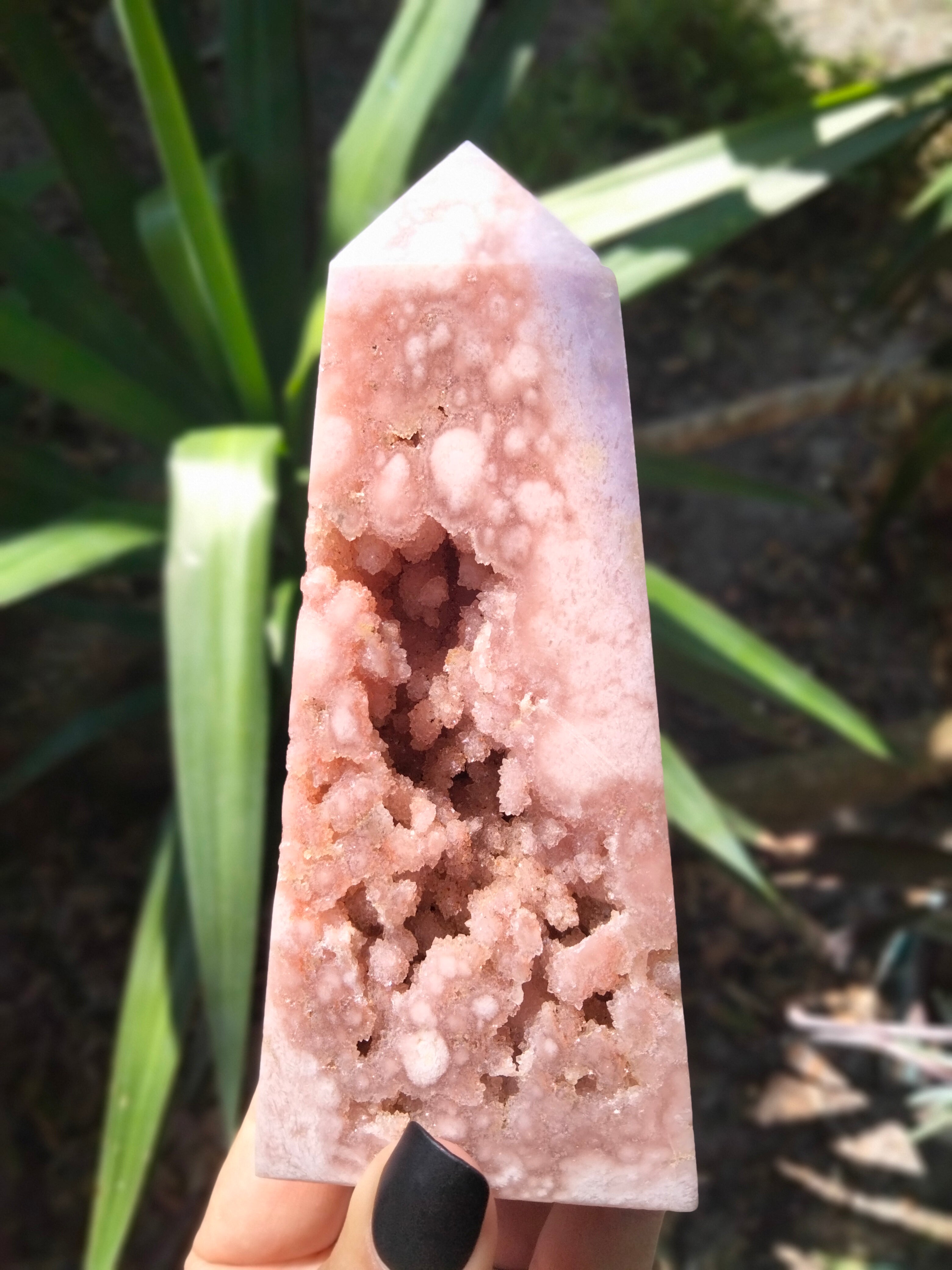 Pink amethyst tower with a druzy – Orender Farm and Gardens LLC