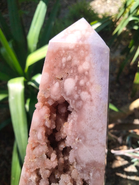 Pink amethyst tower with a druzy