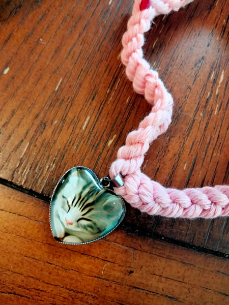 Cat Lady Pink Hemp Necklace Love Cats  @Peacemade